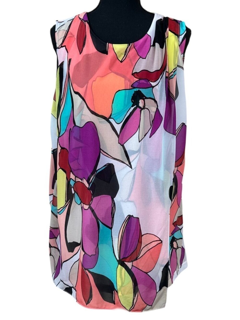 Worthington Bright Colors Art to Wear Sleeveless Flowy Blouse Size XL